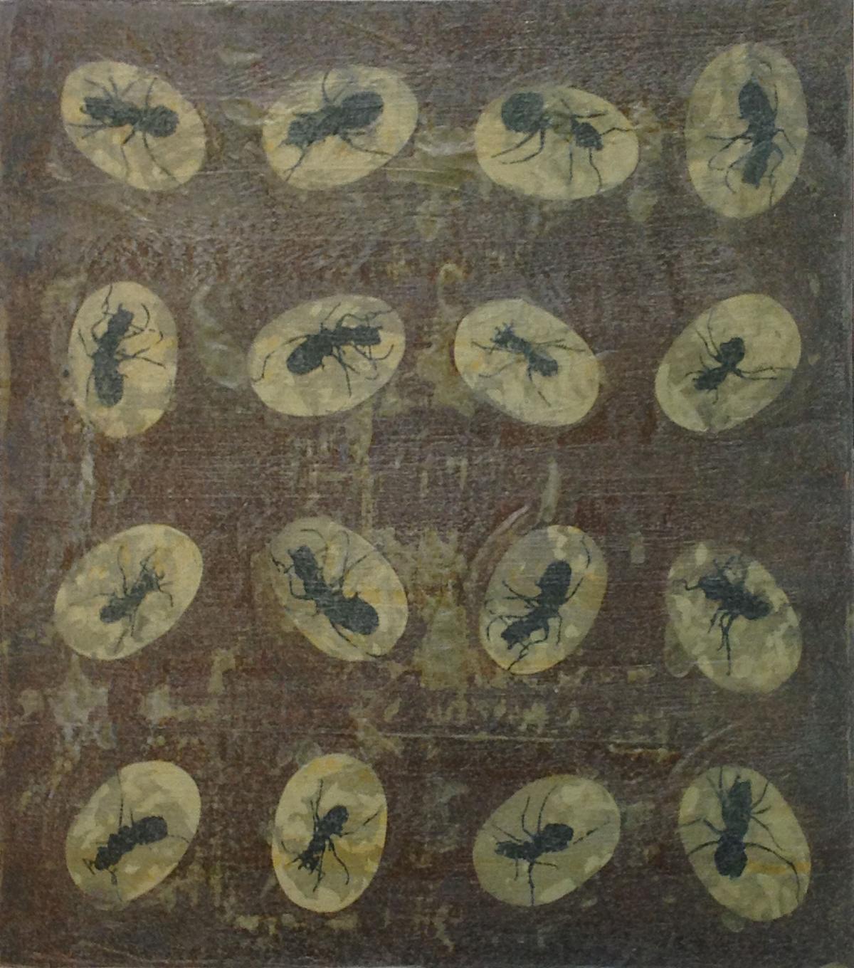 Fächer Gitter Flügel 4, 2000, Acryl und Wachs auf Holz, 50 x 44 cm